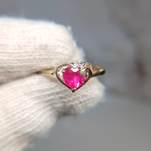 Pink Ruby Heart <b>Ring</b> 925 Sterling Silver 14K Gold Plated Size 6 5 Romantic Jewelry Gift For Women Lightweight - Product Image 1