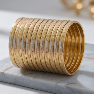 ORO-Z Stylish Three Tone Gold Plated Diamond Cut <b>Bangle</b> <b>Bracelet</b> for Women Fashion Jewelry Accessory - Product Image 3
