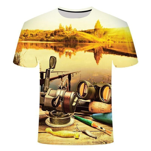 Camiseta de Pesca con Estampado de Caña de Pescar, 100% Poliéster, Camiseta Deportiva para Hombre, Secado Rápido, OEM - Product Image 1