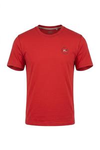 T-shirt en coton rouge pour homme, manches courtes, col rond, coupe classique, logo sur le devant, jersey décontracté, respirant, design uni - Product Image 3