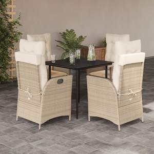5-Piece Beige Poly <b>Rattan</b> Patio Dining Set with <b>Cushions</b> Garden Sets - Product Image 1