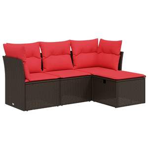 Juego de sofás de patio de ratán sintético marrón de 4 piezas con cojines, sofás de jardín - Product Image 2