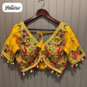 Blusa de Seda Italiana Vintage con Bordado de Encaje Kaudi Pumpum, Especial para el Gran Navratri, con Espejo de Mano de Regalo, Camisa Elegante - Product Image 6