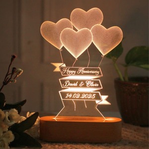 Lampe LED 3D Illusion Personnalisée Blanc Chaud avec Base en Bois pour Nuit Romantique et Anniversaire - Vente en Gros - Product Image 1