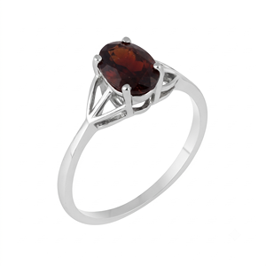 Rhaya Jewels Classic Rhodium Plated 925 Sterling Silver Oval Cut Garnet Prong Setting <b>Dainty</b> Band Women's Anniversary <b>Ring</b> - Product Image 3