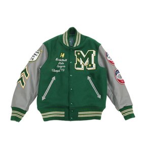 Nouveautés : Veste de baseball verte pour homme, style streetwear, avec logo M brodé et motifs de patchs, style preppy, pour l'automne. - Product Image 4