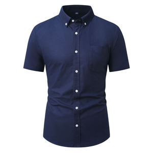Men's White Short Sleeve Cotton Casual Shirt Turn-<b>down</b> Collar Solid Color Breathable Poplin Fabric Summer Style - Product Image 4