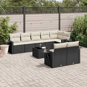 Ensemble de canapé de jardin pliable 9 pièces en rotin PE noir, confortable et pratique, mobilier d'extérieur - Product Image 1