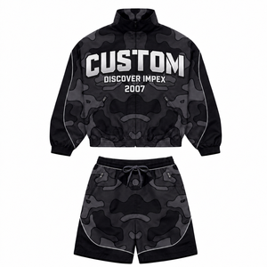 Ensemble de survêtement 2-en-1 personnalisé, léger et uni, unisexe, streetwear, veste zippée à manches longues et short, séchage rapide, printemps - Product Image 2