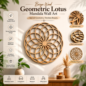 Moderna Decoración de Pared de Madera con Diseño Geométrico de Loto Cortado con Láser para Sala de Estar, Dormitorio, Estudio de Yoga y Sala de Meditación |   Hecho a Mano de Primera Calidad - Product Image 5
