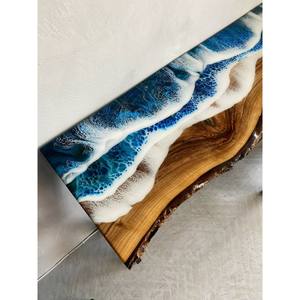 Ocean Wave <b>Epoxy</b> Resin & Wood Live Edge Modern Console <b>Table</b> with Tabletop Installation for Housewarming Home Decor - Product Image 2