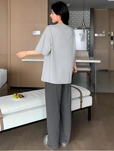 ชุดนอนผ้าฝ้ายคุณภาพสูงสำหรับผู้หญิง เสื้อและกางเกงขายาวทรงสบาย - Product Image 2