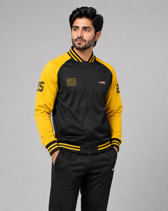 <b>Men</b> Compact Varsity <b>Jacket</b> Casual Streetwear Baseball Bomber Coat with <b>Lightweight</b> Soft Fabric Ribbed Collar Zip Front - Product Image 3
