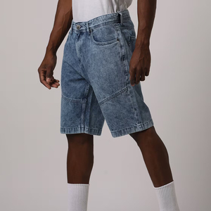 Shorts en jean pour homme High Street, denim solide, extensibles, bleus, avec logos personnalisés, séchage rapide et respirants - Product Image 5