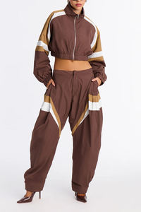 Women Sportswear Windbreaker <b>Set</b> Two Piece Casual <b>Crop</b> <b>Top</b> Jacket and High Waist Pants Jogger Tracksuit for Wholesale - Product Image 5