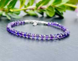 Bracelet en perles d'améthyste, argent sterling, pierres précieuses facettées, cristal violet naturel, bijoux, pierre de guérison, fait main, pour femme - Product Image 3