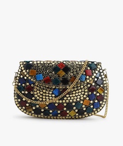 Handcrafted <b>Silver</b>-Plated Rectangle Mosaic <b>Clutch</b> Purse Sling Bag Thanksgiving Gift Chip Stone Metal True Testament F S - Product Image 6