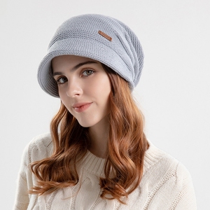 Women's Knitted Slouchy Beanie <b>Cap</b> With Visor Warm Fleece Lined Ski Skull <b>Cap</b> <b>Winter</b> Hat - Product Image 5
