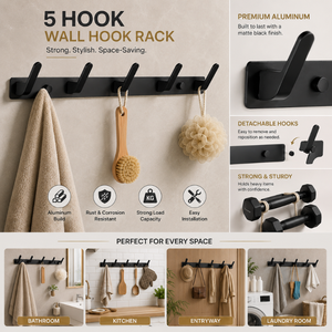 Metal Wall Mount <b>Hook</b> Rack 5 <b>Hooks</b> Heavy Duty Minimalist Coat Clothes Jacket Towel Bag Holder Wall Mounted Storage Organizer - Product Image 6