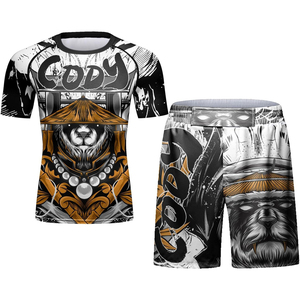 Kung Fu Rooster Print Rash Guard Set Men Short Sleeve Quick Dry Sport Wear Jacksonville Gracie Sublimation Printed <b>Athletic</b> Kit - Product Image 4