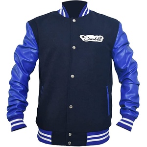 MS Men's Customized Embroidery <b>Sticker</b> Wool Body With Cow Hide Leather Sleeves Letterman Jacket - Product Image 1