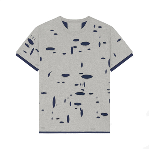 เสื้อยืดผู้ชายไซส์ใหญ่ลายจุดสีเทา แขนสั้น คอกลม สไตล์สตรีท ผ้าถักเนื้อฝ้าย แต่งขอบตัดสี - Product Image 3