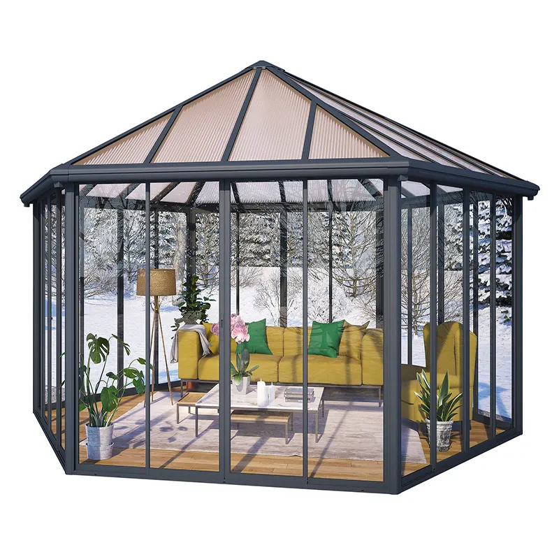 Parasol de techo de vidrio aislado para jardín, casa de aluminio, sala de Sol para patio trasero, gran invernadero de cuatro estaciones