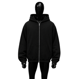 <b>Black</b> Oversized Zip Up <b>Hoodie</b> Unisex Blank Streetwear Hooded Sweatshirt Full <b>Zipper</b> Loose Fit Custom Logo Wholesale Casual Wear - Product Image 1