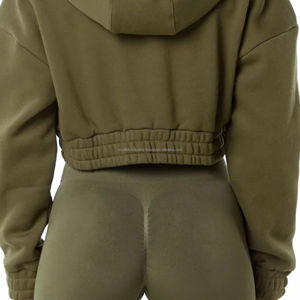 Sudadera con capucha corta de gran tamaño para mujer, chándal 55% algodón 45% Spandex, cremallera completa, estilo de hombro caído, bordado, con capucha, corte recortado - Product Image 5