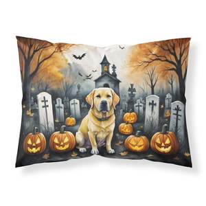 Jaune Labrador Retriever Spooky Halloween oeuvre légère Super douce facile d'entretien Standard décoratif jeter taie d'oreiller - Product Image 1