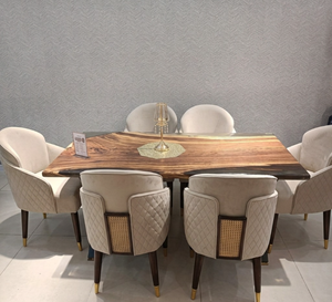Juego de Comedor de Lujo Ecológico de 6 Plazas con Diseño Zen Asiático, Mesa de Mármol y Madera con Sillas de Comedor de Terciopelo para Sala de Estar - Product Image 6