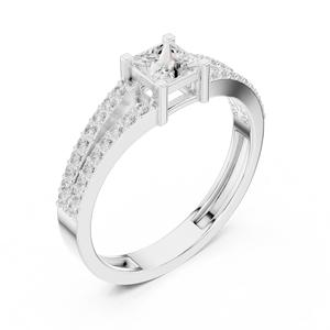 Bague de fiançailles en argent sterling 925 avec diamant taille princesse, double rangée, pour femme - Product Image 4