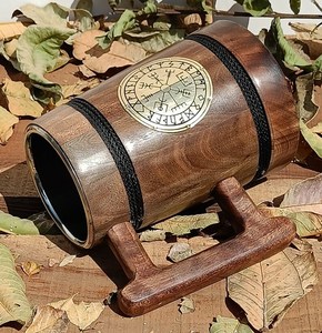 Vaso de Madera Artesanal de Tamaño Personalizado con Diseño de Runas Vikingas y Asa, Estilo Vintage, por Universal Overseas India - Product Image 1