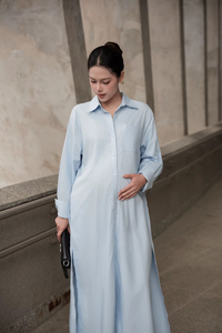 Women's Oversized Loose Fit Pregnancy Maternity Maxi Dress Casual Outwear Breathable Lightweight Woven Eco-Friendly Summer 100% - Product Image 4