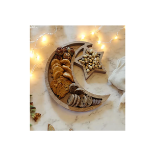 ถาดไม้สำหรับใส่ช็อกโกแลตแบบพิเศษสำหรับเทศกาลอีดมูบารัค รูปพระจันทร์เสี้ยวและดาว เหมาะสำหรับงานแต่งงาน ใช้ในบ้าน หรือในช่วงรอมฎอน - Product Image 1