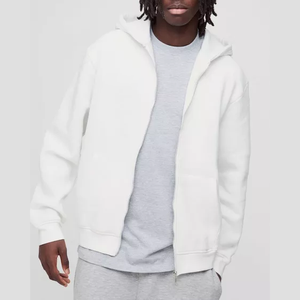 Sudadera con Capucha y Cremallera para Hombre, Blanca, de Felpa, Estilo Casual, para Otoño, 100% Algodón Tejido, Color Sólido, Ecológica - Product Image 1