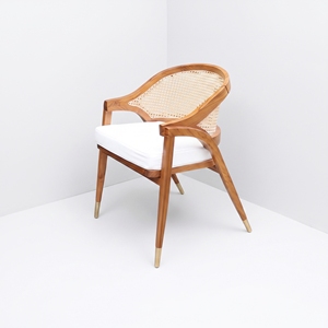 Fauteuil de restaurant en teck massif avec dossier en rotin naturel pour projets hôteliers, importateur en gros d'Indonésie - Product Image 2
