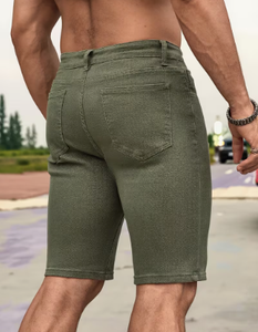 <b>Men's</b> Olive <b>Green</b> Ripped Denim <b>Shorts</b> Mid Waist Casual Summer Jean <b>Shorts</b> - Product Image 2