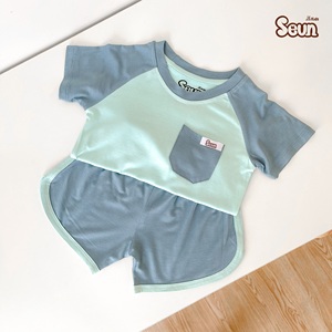Conjunto de Ropa de Manga Corta con Bolsillo Raglán para Niños al por Mayor, Transpirable, Estilo Coreano, Traje de Verano, Fabricante y Proveedor OEM de Vietnam - Product Image 5