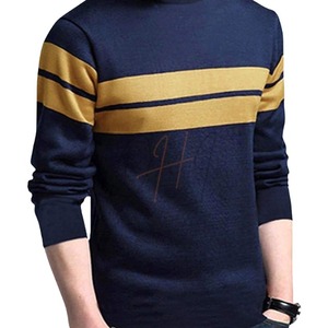 เสื้อยืดคอกลมแขนสั้นสีกรมท่าลายทางเหลืองทรงโอเวอร์ไซส์สำหรับผู้ชาย ผ้าเจอร์ซีย์คอตตอน 100% โลโก้ด้านหน้า ระบายอากาศได้ดี - Product Image 2