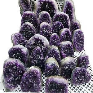 En gros, Grappe de cristaux d'améthyste naturelle, géode, pierre irrégulière violet foncé, agate Ruhi polie, Gujarat, pour décoration intérieure et pendule - Product Image 5