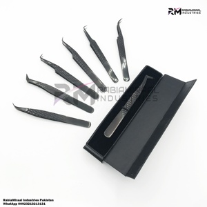 Pinzas de extensión de pestañas de punta de fibra, agarre de diamante negro de Plasma con etiqueta privada, pinzas de volumen ruso de 90 grados - Product Image 6