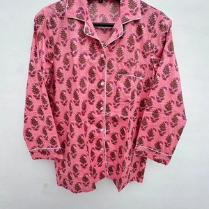 Ensemble de pyjama pour femmes à manches longues avec imprimé floral rose, col rabattu, longueur intégrale, taille mi-haute, 100% coton tissé, vêtements de nuit - Product Image 2