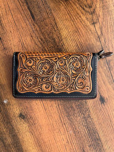 100% Genuine <b>Leather</b> Hand Tooled Wallet & Wristlet Western Wallet Premium Quality Credit Card <b>Phone</b> Wallet Cowhide Women Clutch - Product Image 5