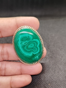 UDGEMS Natural Malachite Oval Bezel Setting Brass Groove Pendant | Handmade Gold Plated Gemstone Pendant | Women's Wedding - Product Image 4