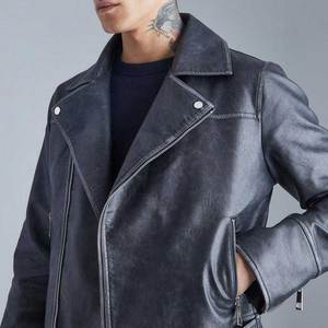 Veste en cuir véritable pour homme, col rabattu, fermeture éclair, coupe ajustée, vêtement d'automne, veste en cuir pour homme - Product Image 5