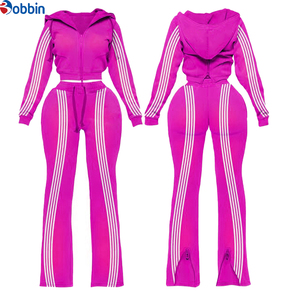 Conjuntos Deportivos de Moda para Mujer con Logotipo Personalizado, Pantalones Deportivos Bordados, Sudadera con Capucha y Cremallera, Top de Manga Larga, Conjunto de 2 Piezas - Product Image 5