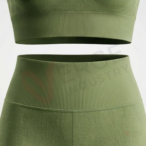 <b>Women</b> Seamless Yoga Set 2 Piece High Waist <b>Leggings</b> Racerback Crop Top Solid <b>Green</b> Athletic Outfit - Product Image 5