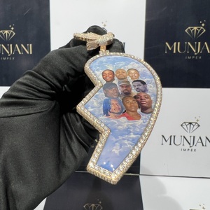 Pendentif personnalisé en moissanite plaqué or rose avec photo de cœur, certifié IGI, pour homme, style hip-hop, charms glacés - Product Image 3