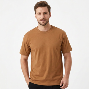 Camiseta de algodón de manga corta con cuello redondo de color liso para hombre, top informal de punto liso, mezcla de poliéster/algodón, talla grande, Bangladesh - Product Image 1